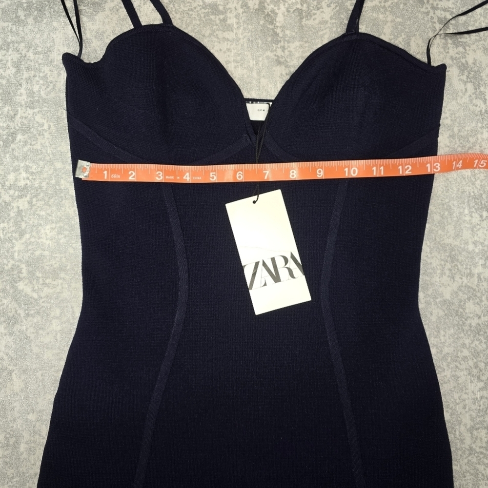 NWT Zara Navy Blue Bustier Midi Dress Corset Style Bodycon M - Picture 11 of 12